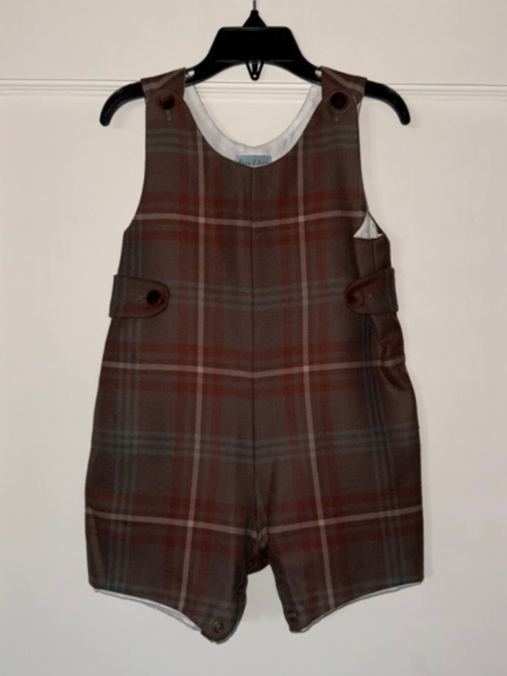 Papo D'Anjo Green Brown Plaid Shortall One-Piece Romper Sz 3